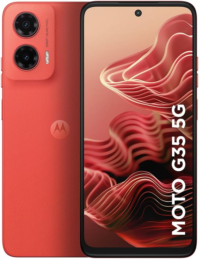 Smartphone Motorola Moto G35 5G vermelho com câmera dupla e tela infinita