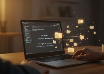 Laptop screen displaying Gemini CLI organizing digital files